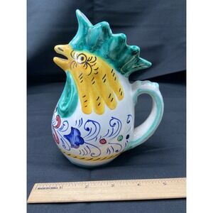 Deruta Italy Hand Painted Ceramic Rooster Pitcher Majolica Folk Art 6 Inch